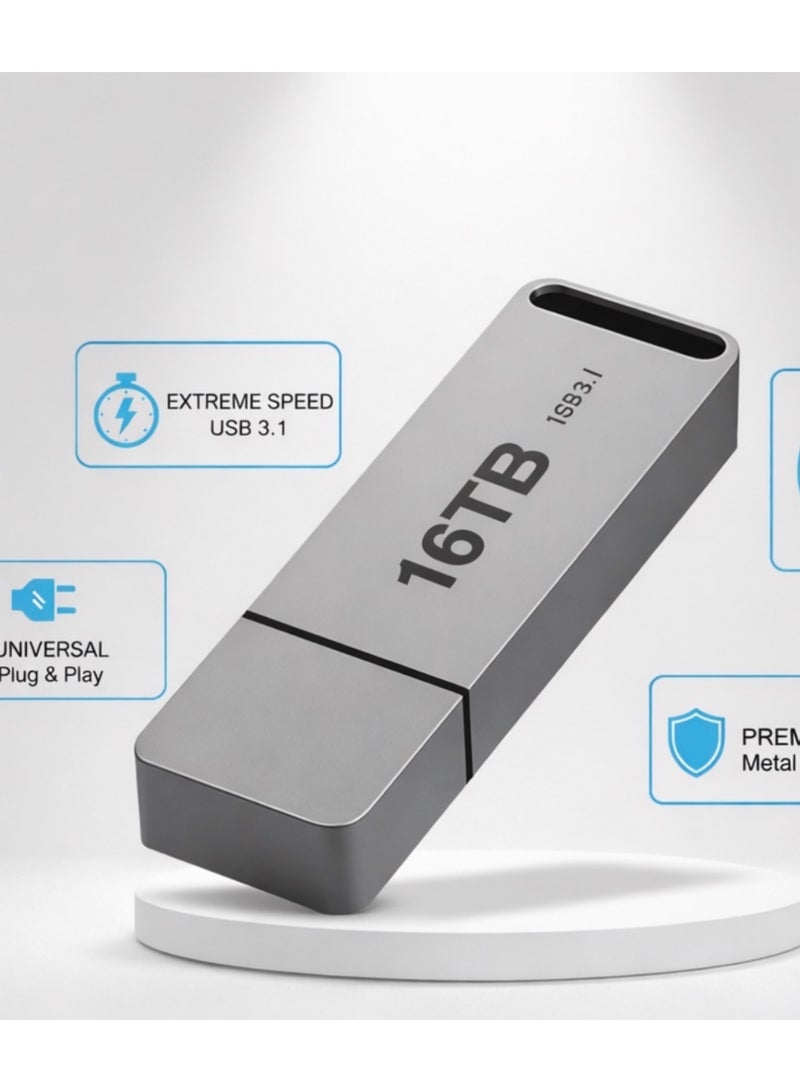 USB Flash Drive 16TB – Gray Color Metal Body Strong and Portable - Image 2